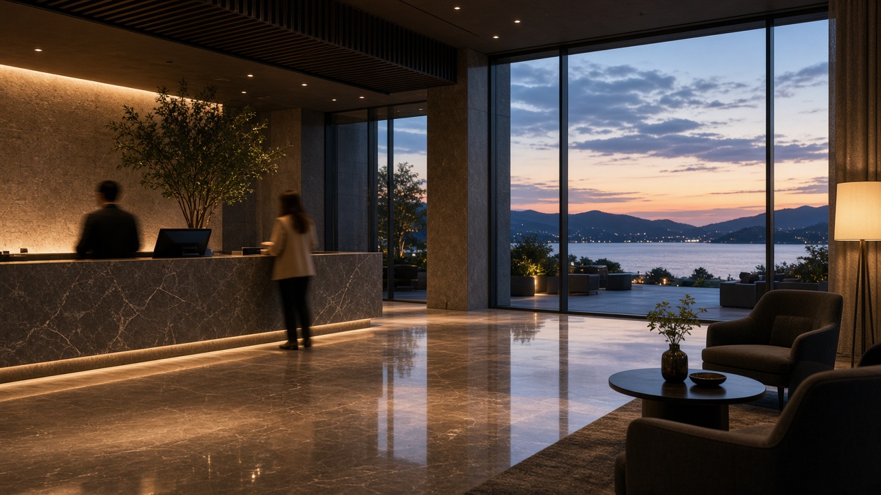 Boutique hotel lobby atmosphere